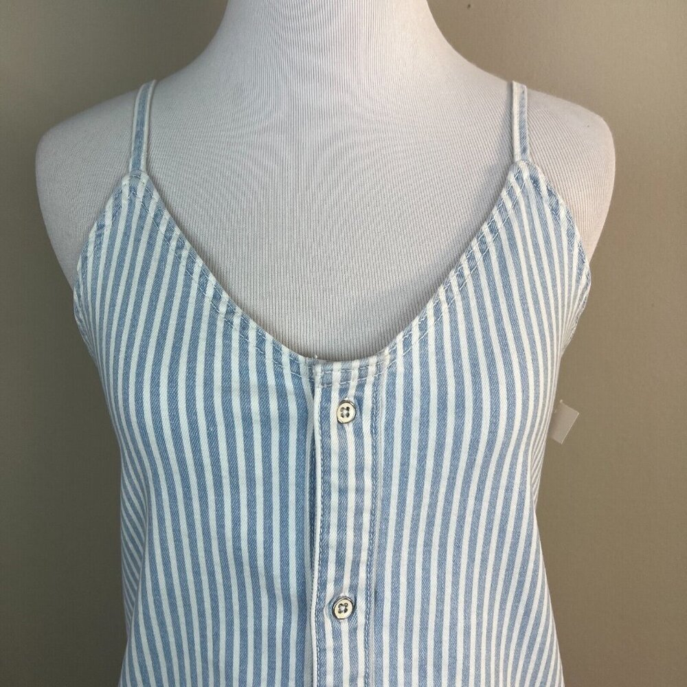 DL 1961 Tank Dress Big Girls Medium Blue White Striped Denim Eilis Button Up NEW - Picture 2 of 11